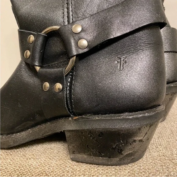 $495 Frye Harness Black Biker Square Toe Metallic Glitter Cowboy Boots - Picture 8 of 16